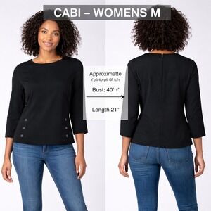 Cabi Womens Medium Black 3/4 Sleeve Button Detail Knit Top Blouse 3232 M